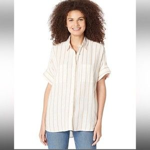 Madewell NWT XL Linen-Blend Courier Shirt in Textured Stripe